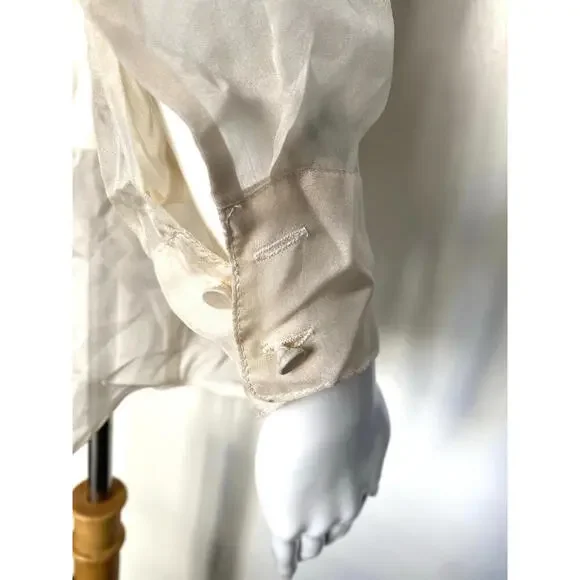 Elizabeth And James S/M Sheer Cream Long Sleeves Silk Blouse Top Tunic Small - Picture 5 of 9